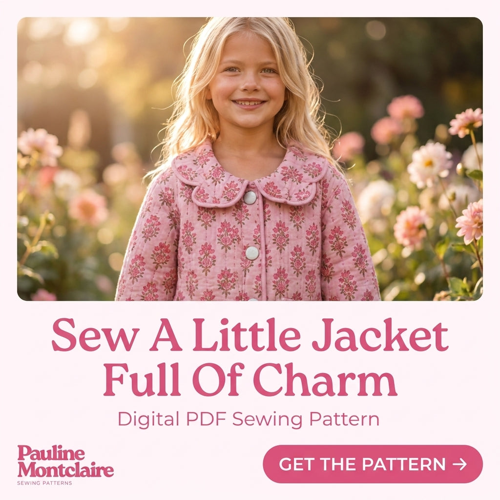 Girls' Quilted Jacket Sewing Pattern — Scalloped Peter Pan Collar Jacket, Ages 6 Months to 10 Years, PDF Download