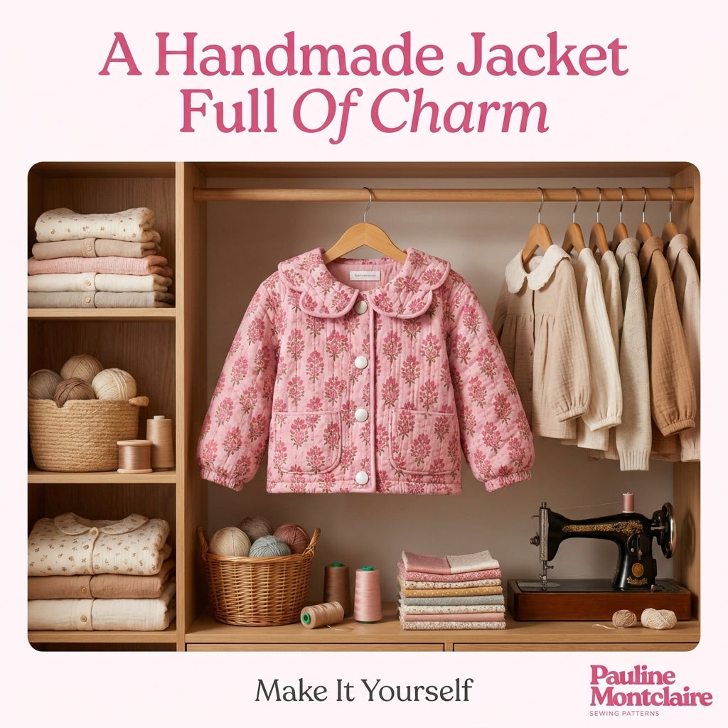 Girls' Quilted Jacket Sewing Pattern — Scalloped Peter Pan Collar Jacket, Ages 6 Months to 10 Years, PDF Download