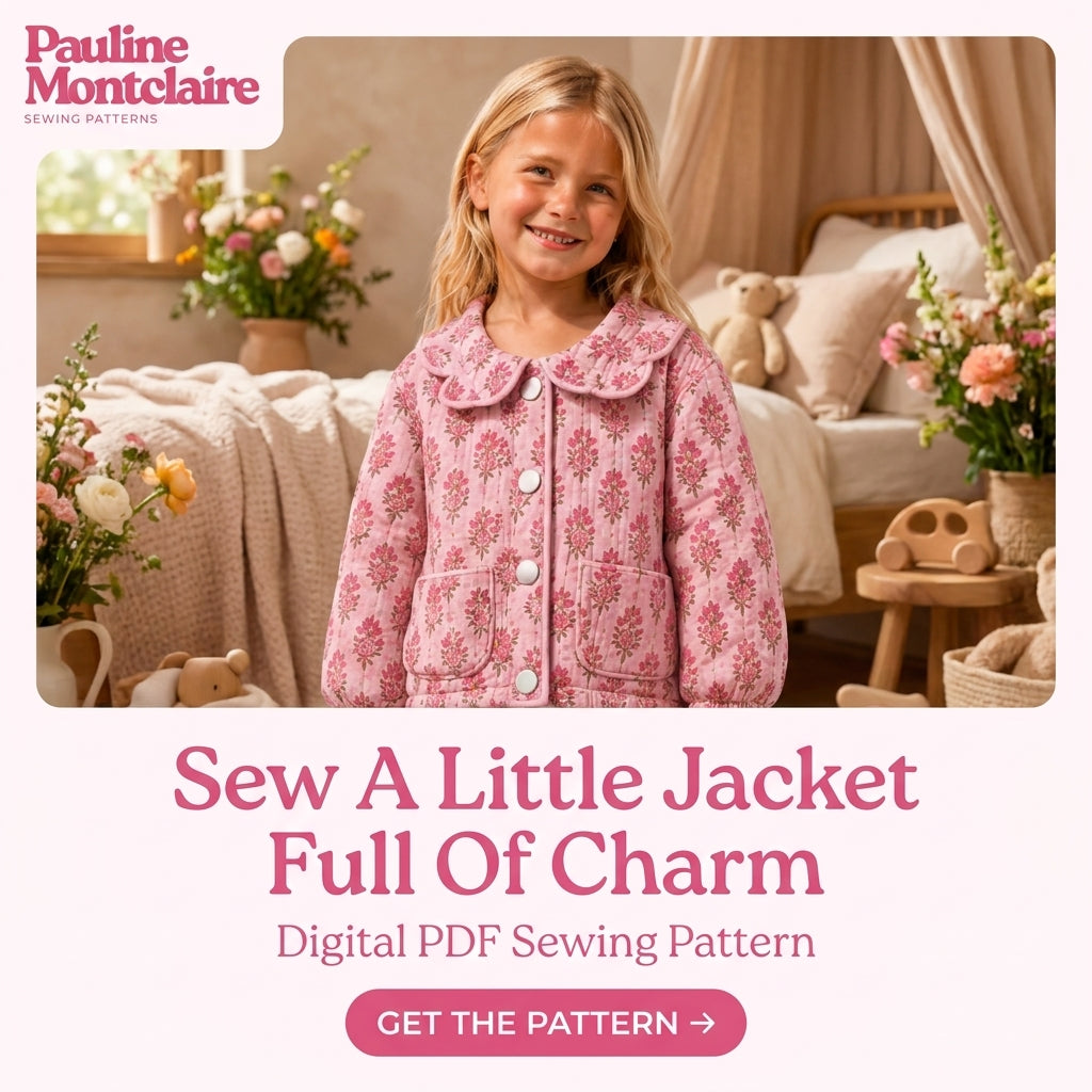 Girls' Quilted Jacket Sewing Pattern — Scalloped Peter Pan Collar Jacket, Ages 6 Months to 10 Years, PDF Download