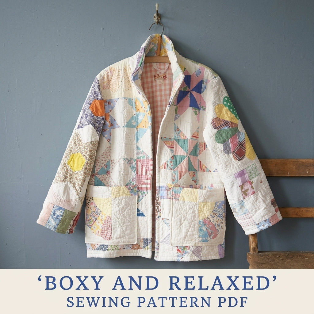 Star Block Quilt Chore Jacket Sewing Pattern PDF – Boxy Quilt Jacket