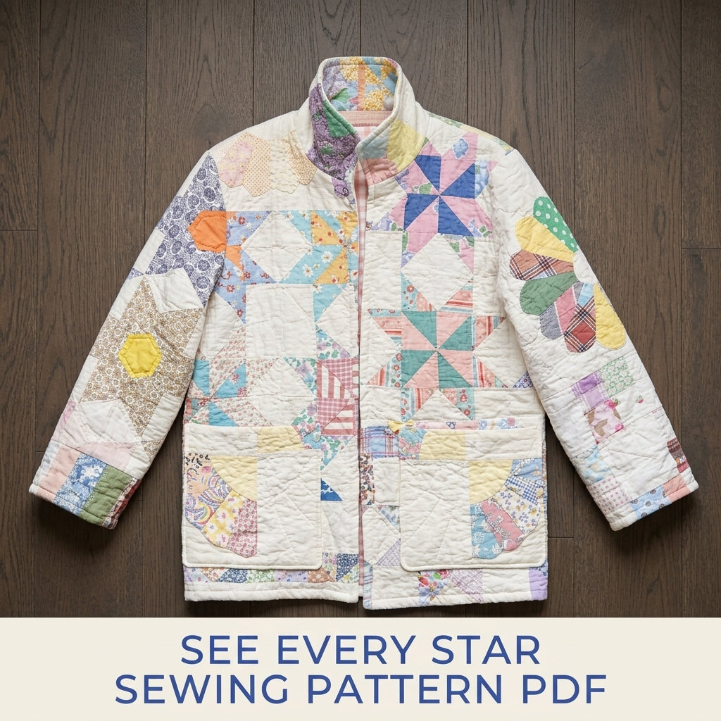Star Block Quilt Chore Jacket Sewing Pattern PDF – Boxy Quilt Jacket