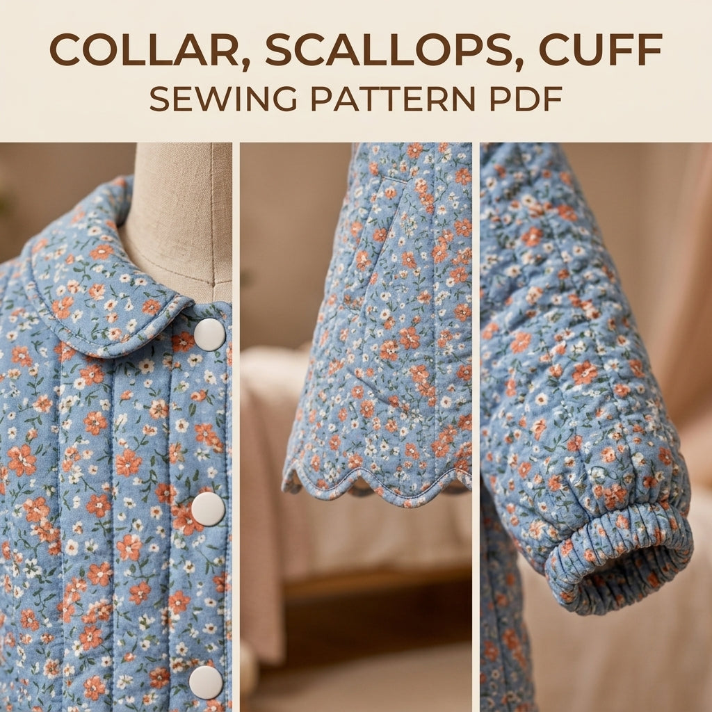 Children's Quilted Scallop Coat Sewing Pattern PDF – Girls' Scalloped Hem Coat with Rounded Collar