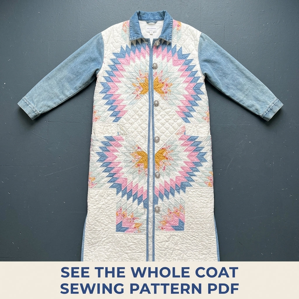 Lone Star Denim Quilt Coat Sewing Pattern PDF – Long Coat from a Quilt