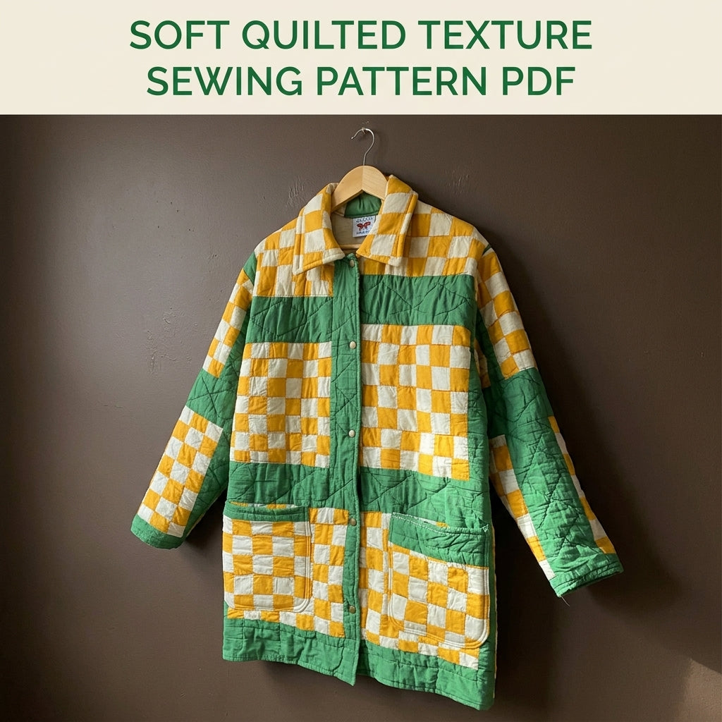 Checkerboard Quilt Chore Coat Sewing Pattern PDF – Long Quilted Coat from a Quilt