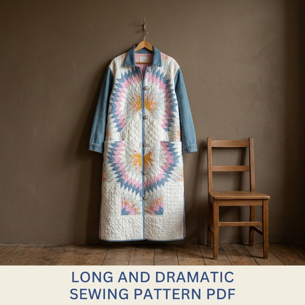 Lone Star Denim Quilt Coat Sewing Pattern PDF – Long Coat from a Quilt