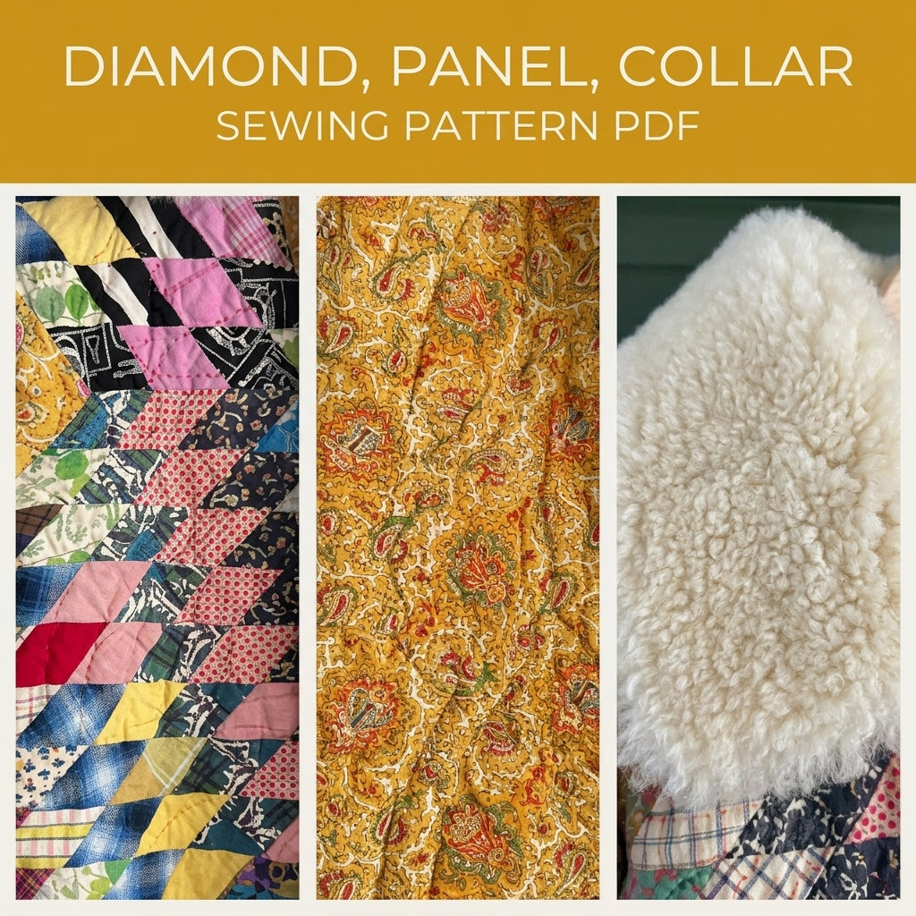 String Diamond Patchwork Long Quilted Coat Sewing Pattern PDF – String Diamond Patchwork Coat with Big Collar