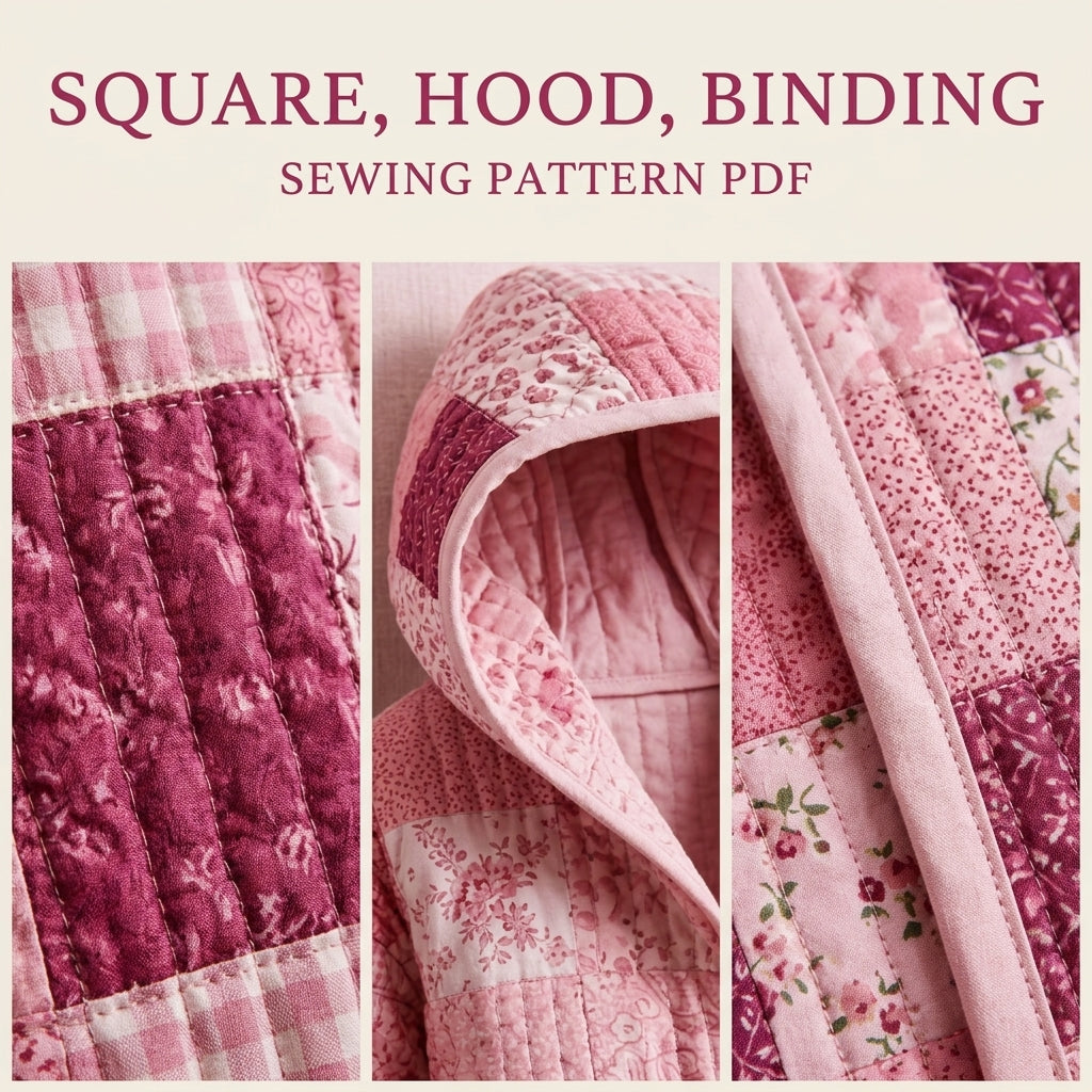 Pink Patchwork Hooded Quilt Coat Sewing Pattern PDF – Long Quilted Coat