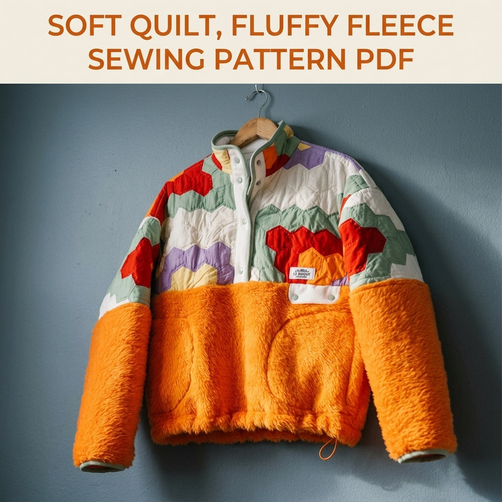 Hexagon Quilt Fleece Pullover Sewing Pattern PDF – Cropped Quilted Yoke Sweater