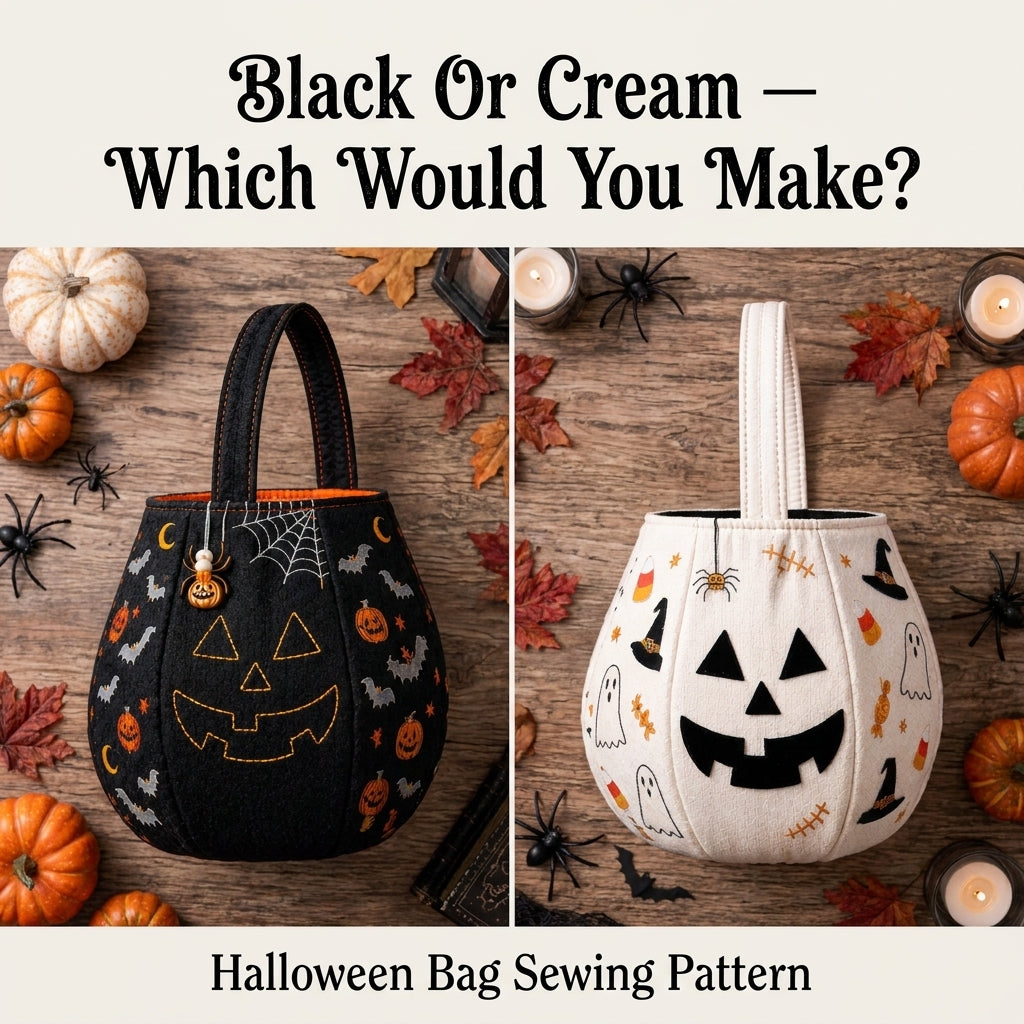 Halloween Trick-or-Treat Bag PDF Sewing Pattern | Jack-O'-Lantern Bucket Bag | 2 Colourways | Beginner Sewing Project | Instant Download