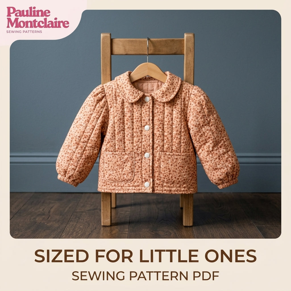 Children's Quilted Collar Jacket Sewing Pattern PDF – Girls' Collar Jacket with Puff Sleeves and Patch Pockets
