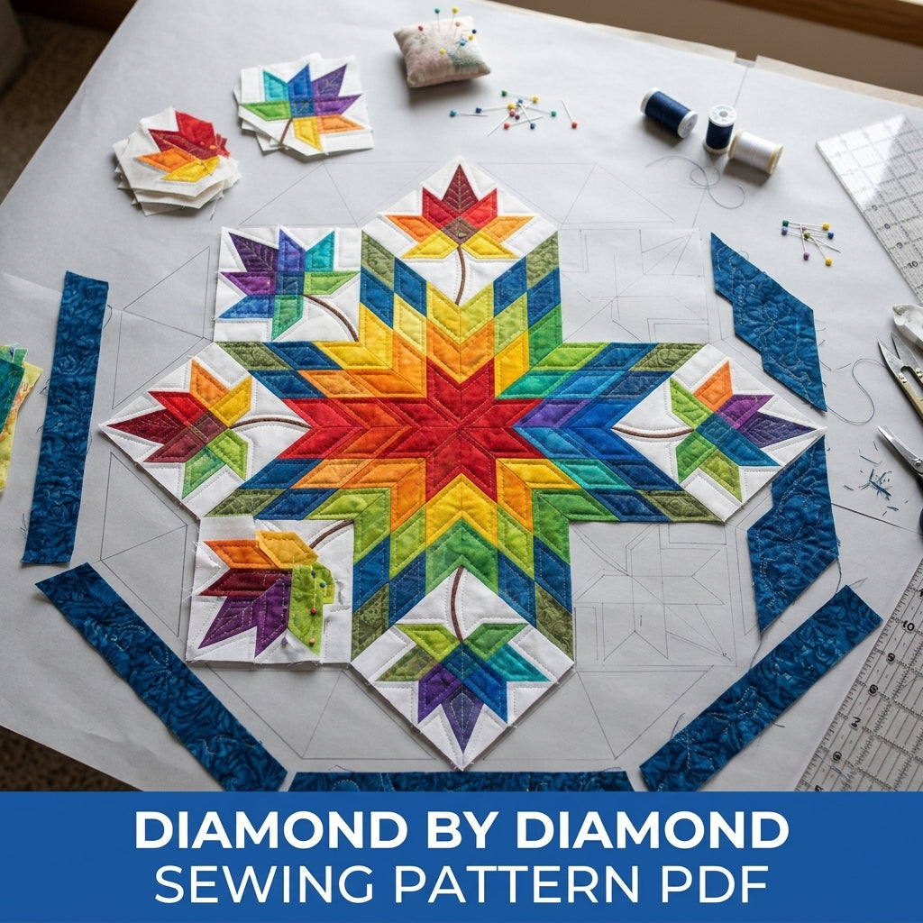 Rainbow Star Octagon Table Topper Sewing Pattern PDF – Lone Star Table Quilt