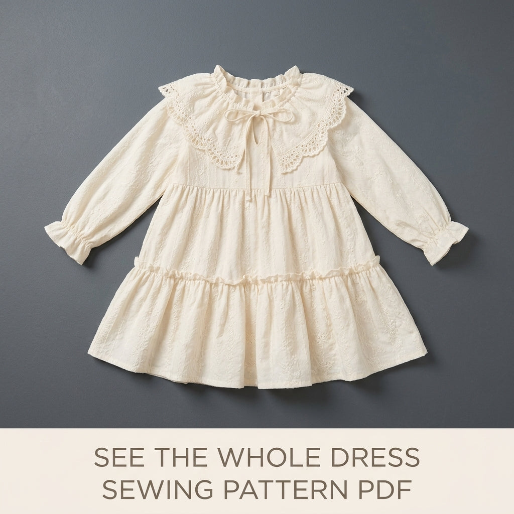 Girls Tiered Dress Sewing Pattern PDF – Eyelet Dress with Lace Collar