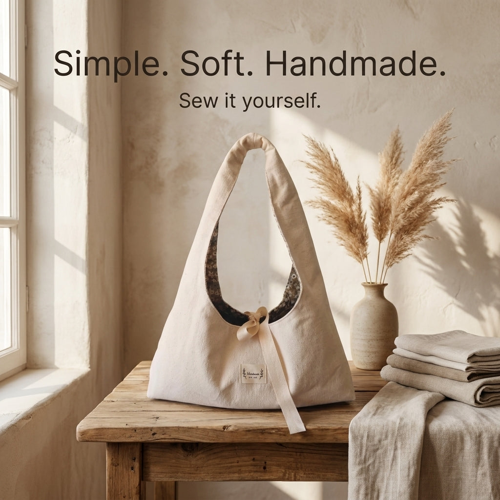 Canvas Hobo Bag Sewing Pattern — Slouchy Shoulder Bag with Bow Tie and Floral Lining, 2 Sizes, PDF Download