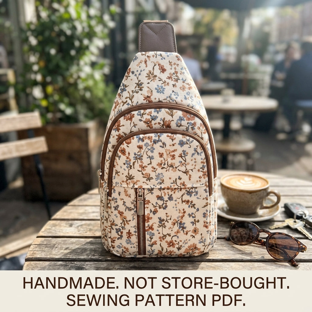 Floral Double Zip Sling Bag Sewing Pattern PDF – Crossbody Chest Bag