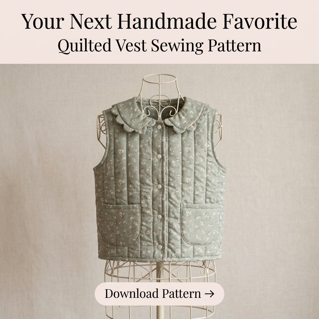 Girls' Quilted Jacket Sewing Pattern – Scalloped Collar, Snap Front