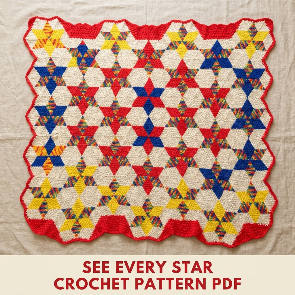 Rainbow Star Hexagon Blanket Crochet Pattern PDF – Quilt Style Crochet Throw