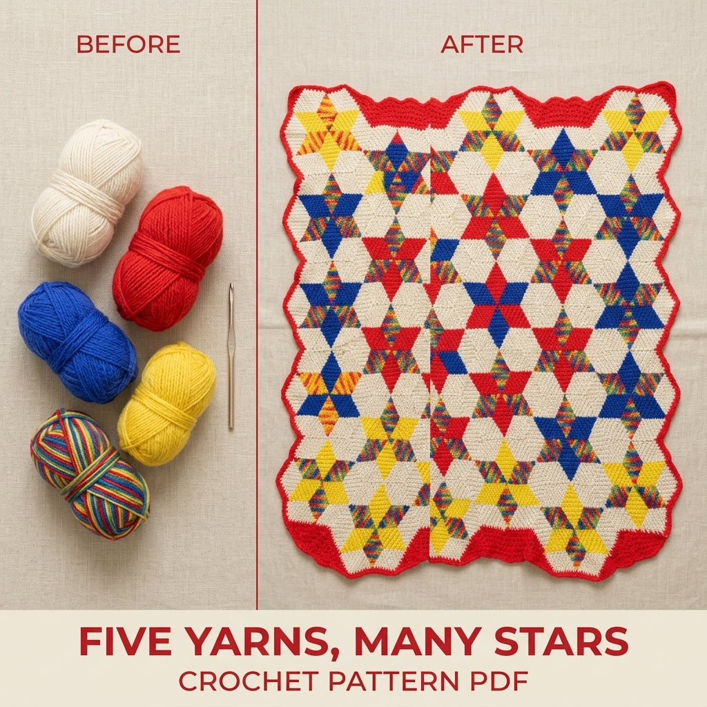 Rainbow Star Hexagon Blanket Crochet Pattern PDF – Quilt Style Crochet Throw