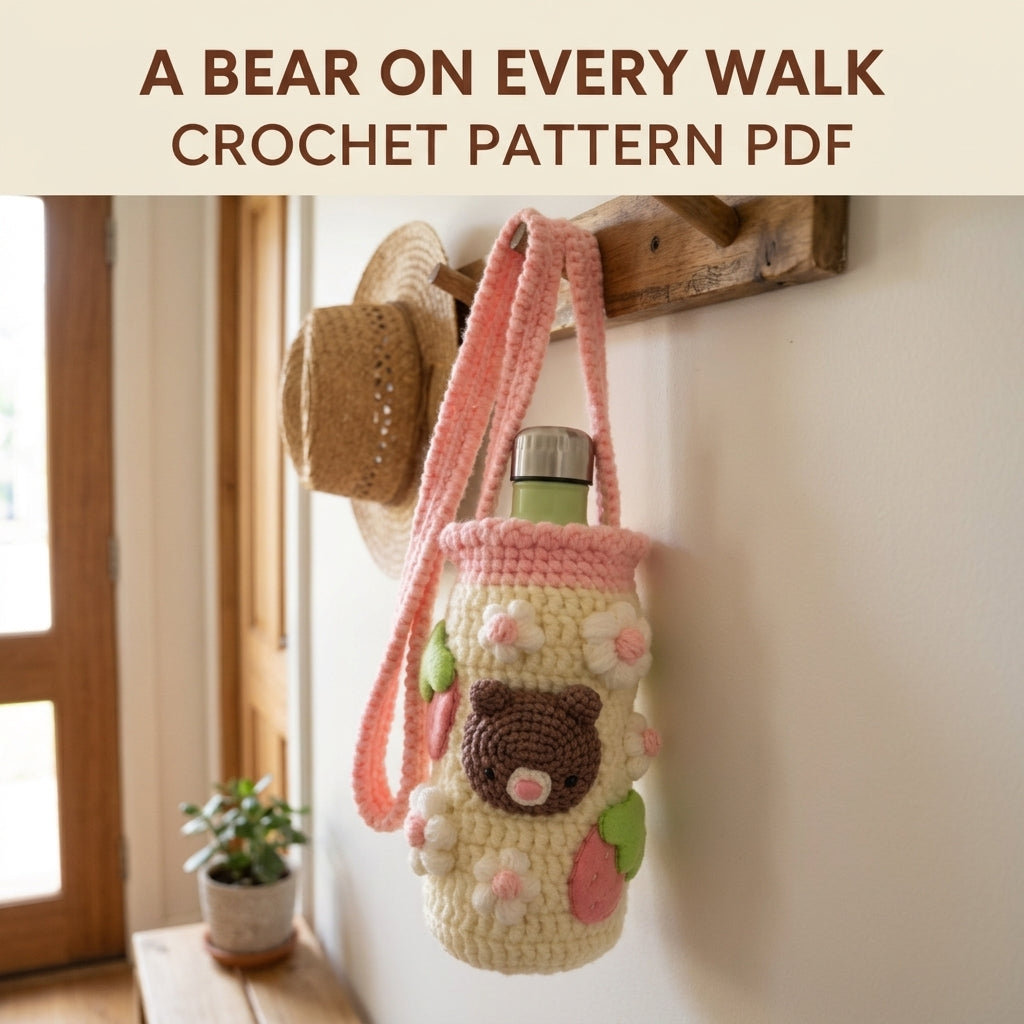 Teddy Bear Bottle Holder Crochet Pattern PDF – Chunky Water Bottle Carrier