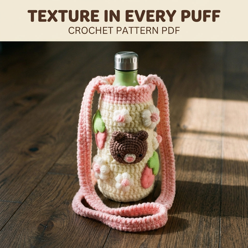 Teddy Bear Bottle Holder Crochet Pattern PDF – Chunky Water Bottle Carrier