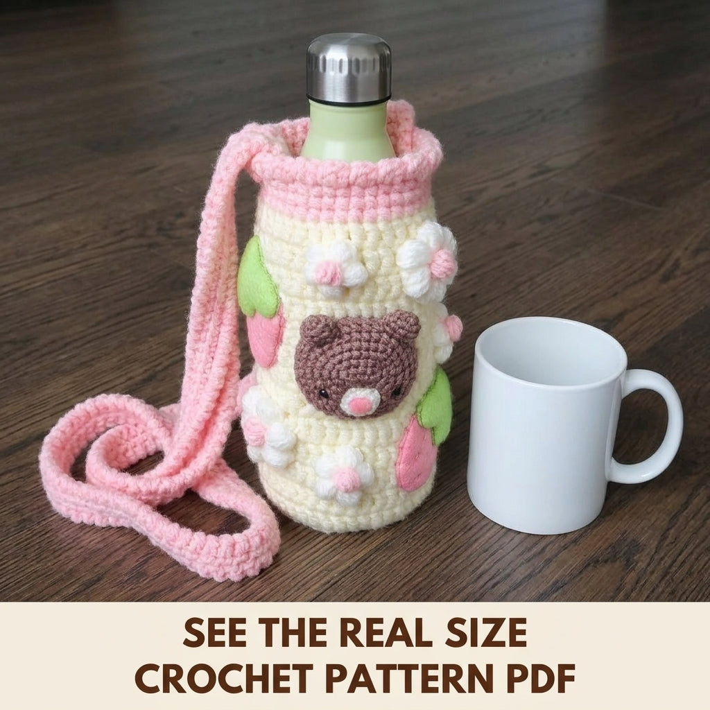 Teddy Bear Bottle Holder Crochet Pattern PDF – Chunky Water Bottle Carrier