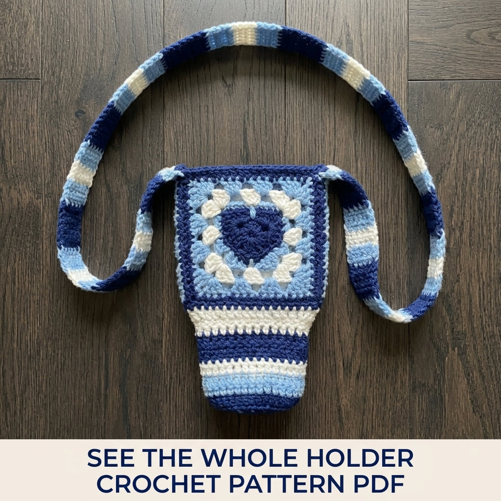 Blue Heart Tumbler Holder Crochet Pattern PDF – Tumbler Carrier with Strap