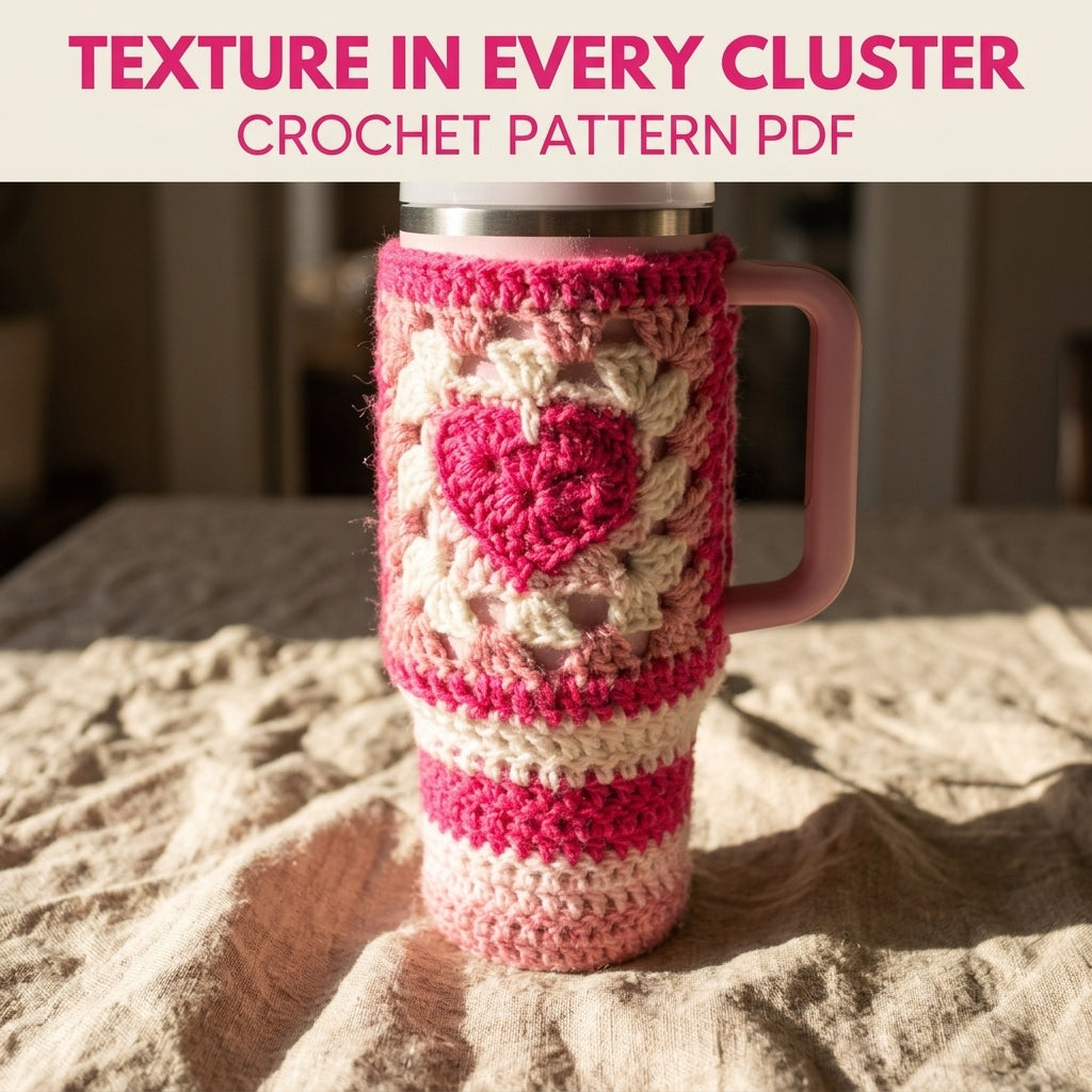 Pink Heart Tumbler Holder Crochet Pattern PDF – Tumbler Carrier with Strap