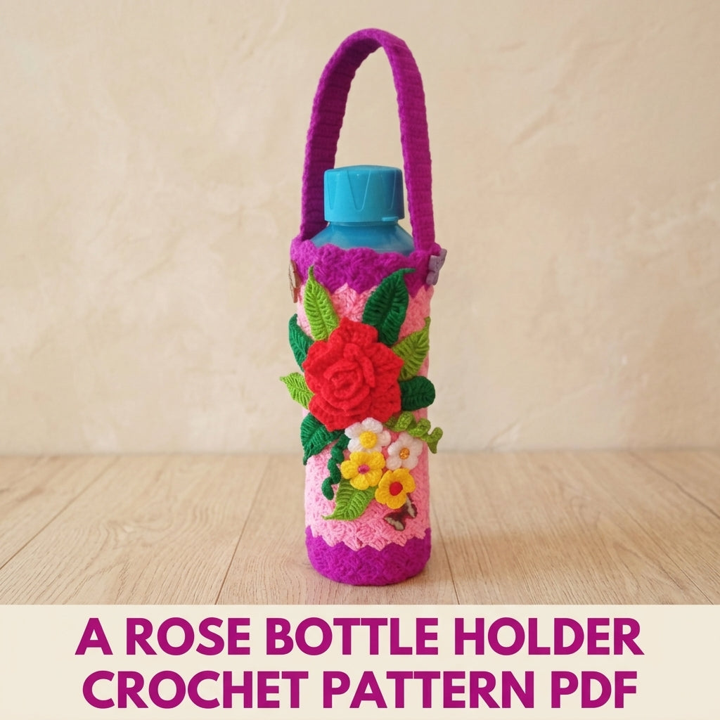 Rose Bouquet Bottle Holder Crochet Pattern PDF – Water Bottle Carrier