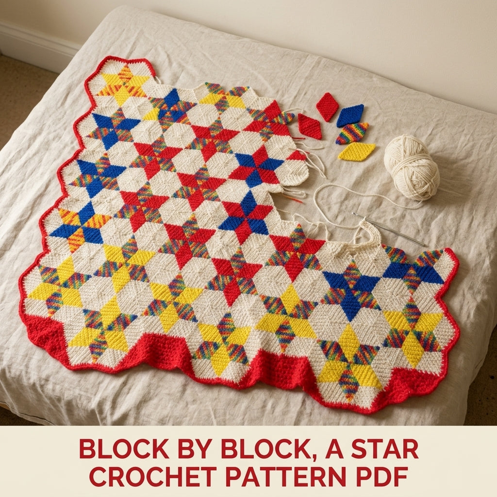 Rainbow Star Hexagon Blanket Crochet Pattern PDF – Quilt Style Crochet Throw