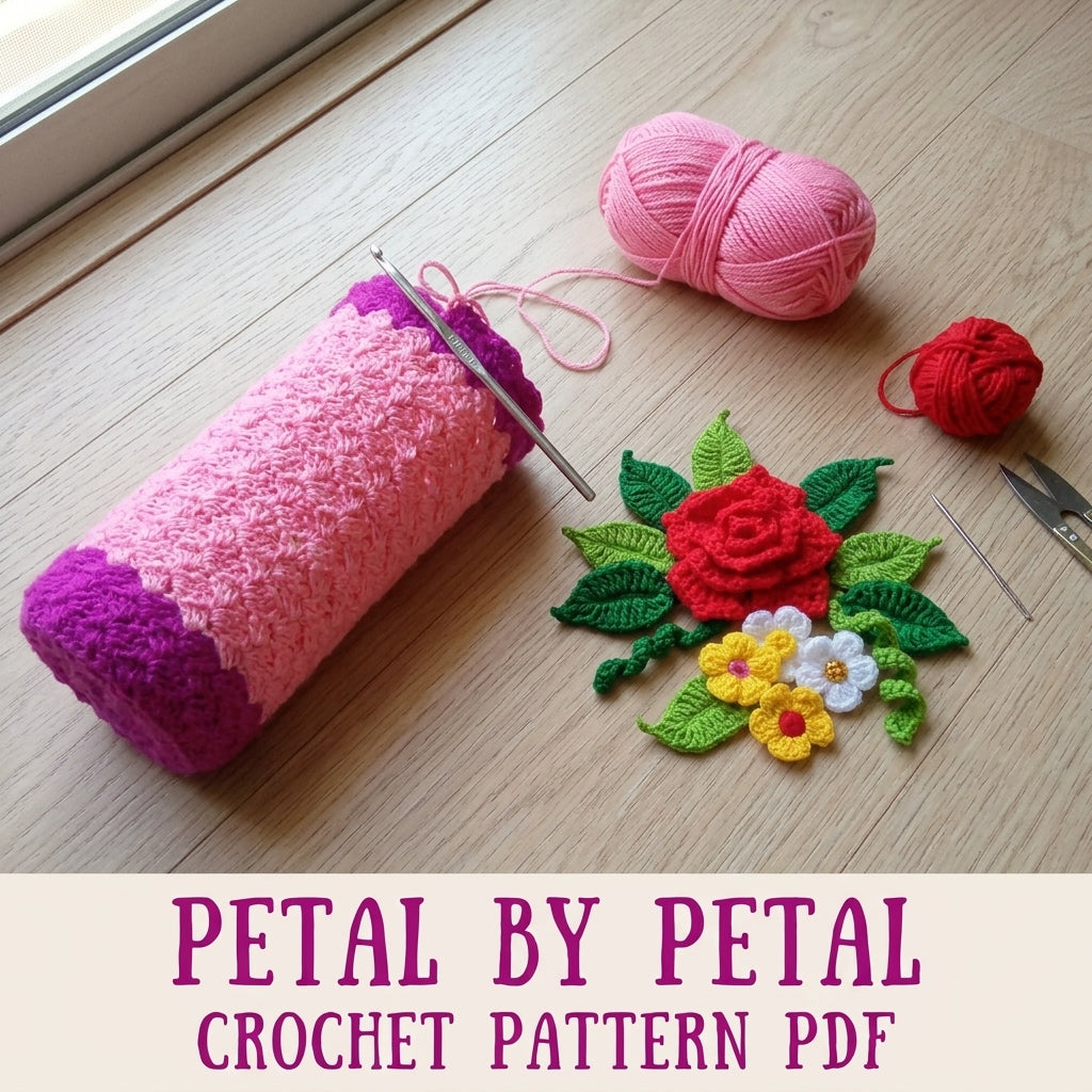 Rose Bouquet Bottle Holder Crochet Pattern PDF – Water Bottle Carrier