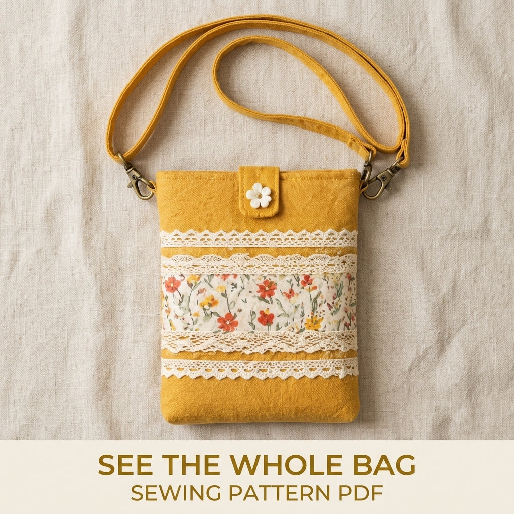 Lace Band Phone Crossbody Bag Sewing Pattern PDF – Small Phone Purse