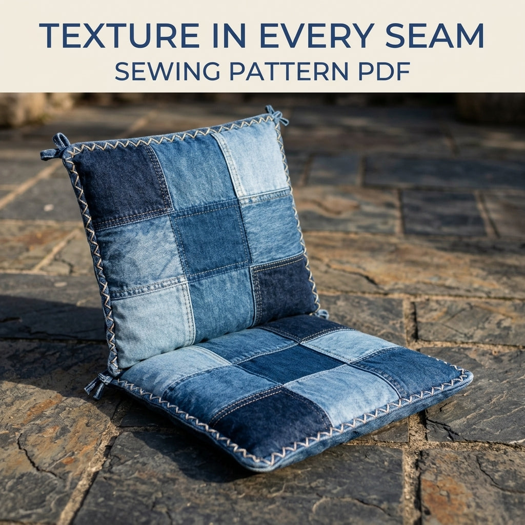 Denim Patchwork Chair Cushion Set Sewing Pattern PDF – Upcycled Jeans Seat Pads