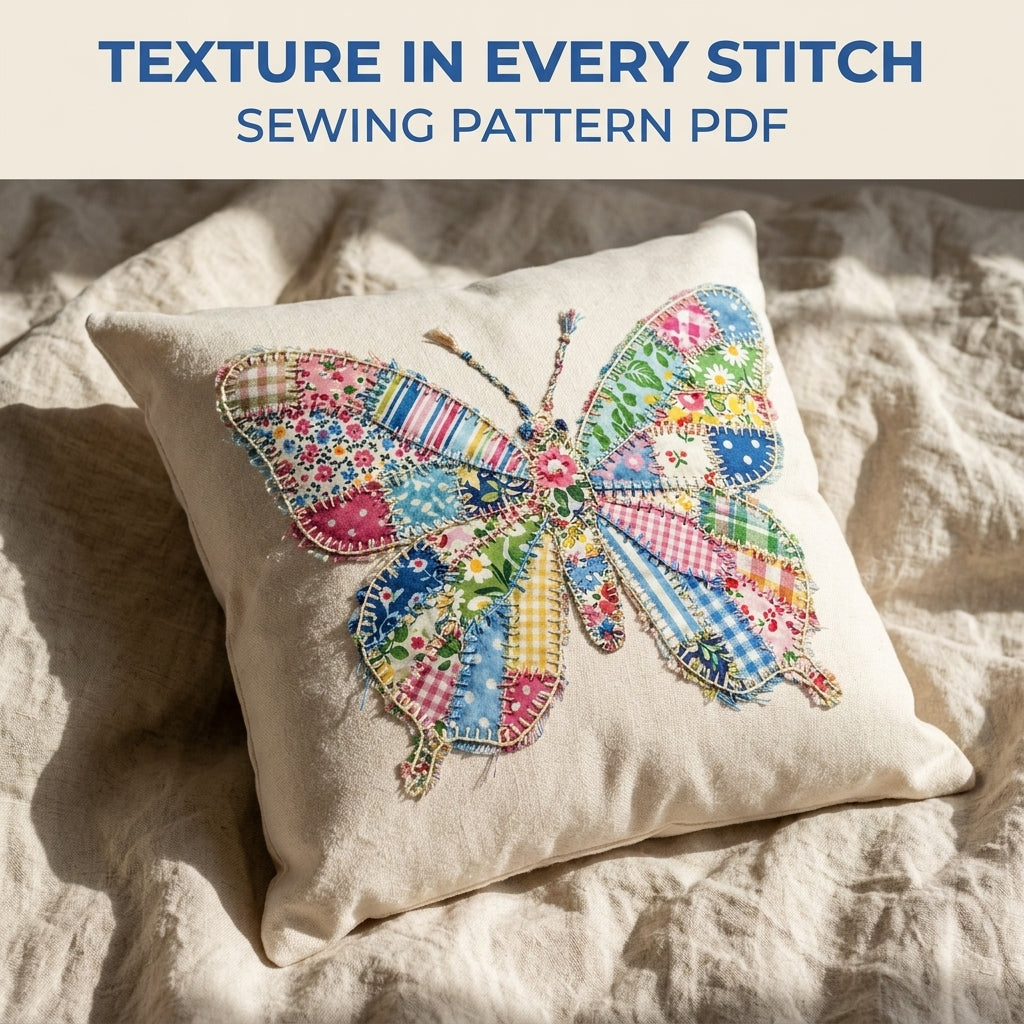 Patchwork Butterfly Appliqué Cushion Sewing Pattern PDF – Scrappy Pillow