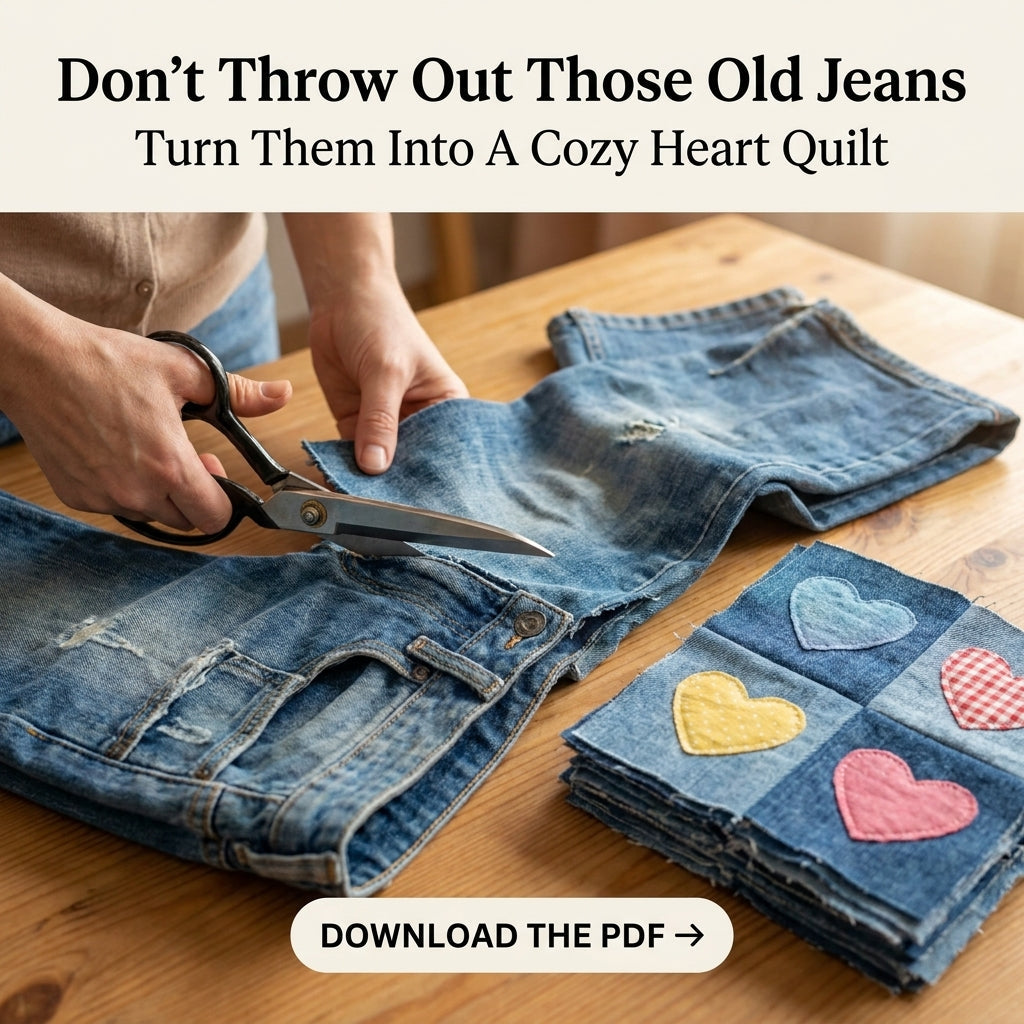 Denim Heart Rag Quilt Pattern โ Upcycled Jeans Patchwork Quilt