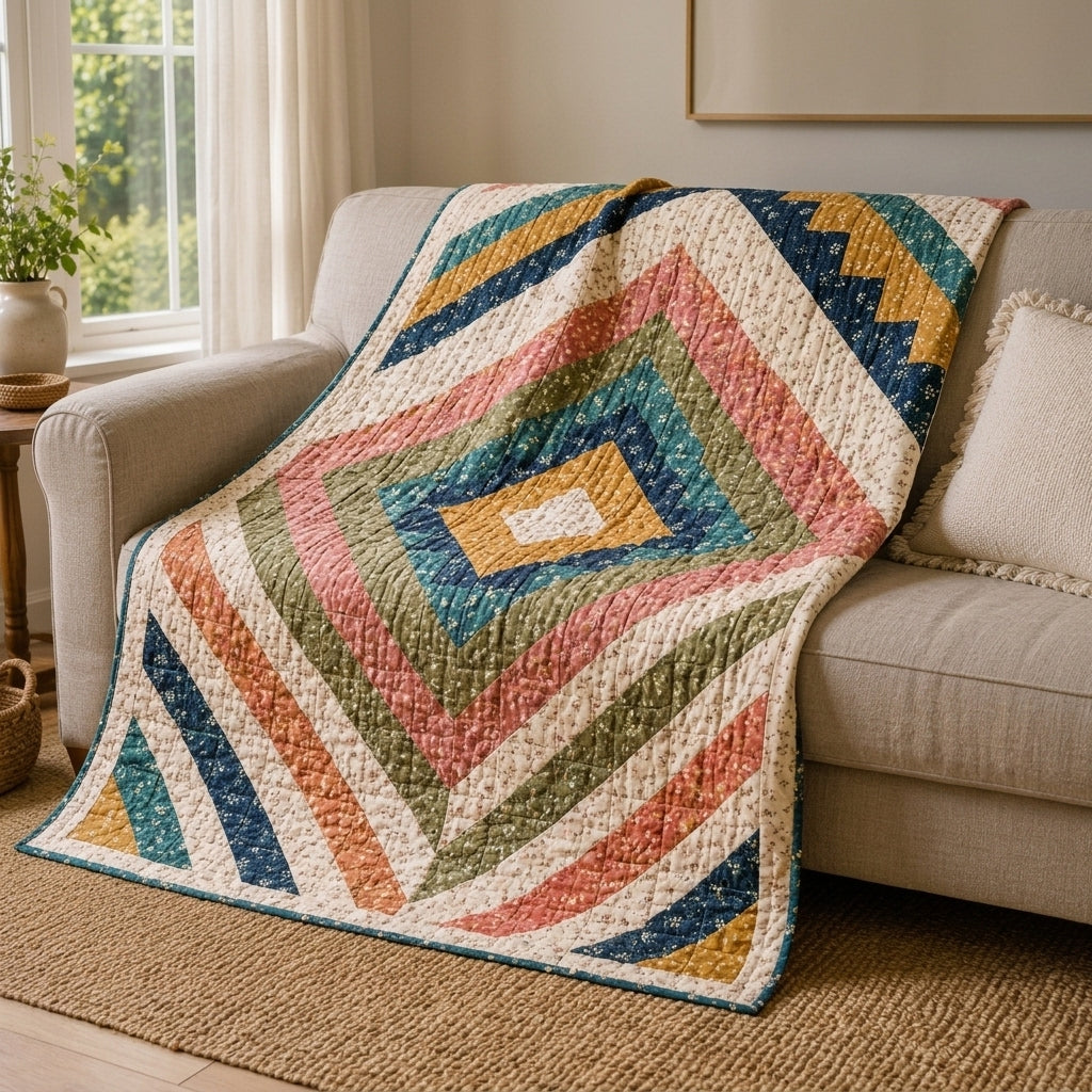 Diamond Medallion Quilt Pattern PDF – Concentric Diamond Strip Throw Quilt