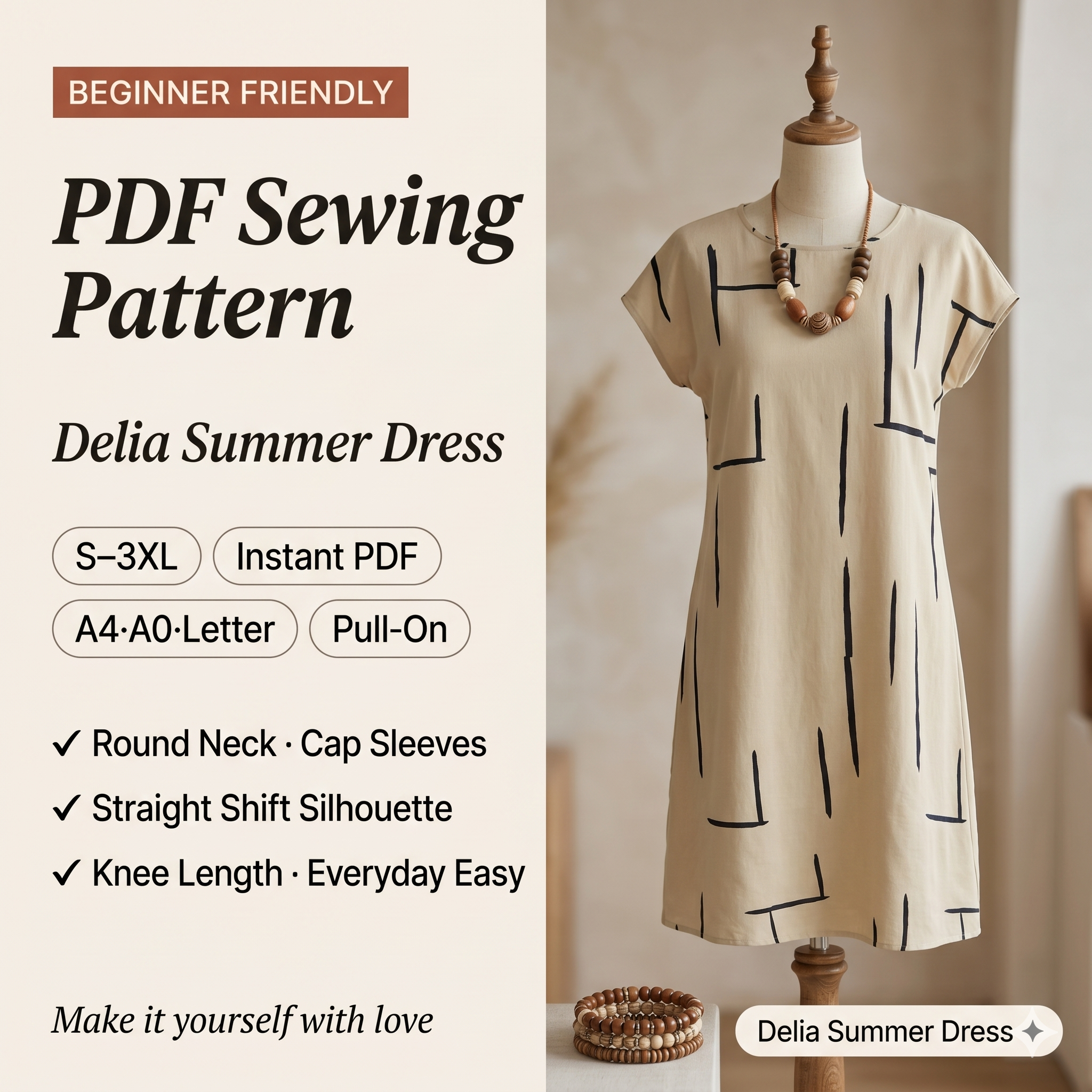 Delia Soft-Touch Summer Dress – Instant Download PDF Sewing Pattern
