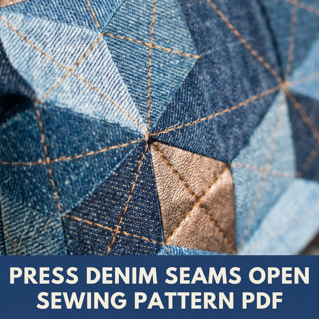 Denim Tumbling Zip Pouch Sewing Pattern PDF – Tumbling Blocks Patchwork Pouch
