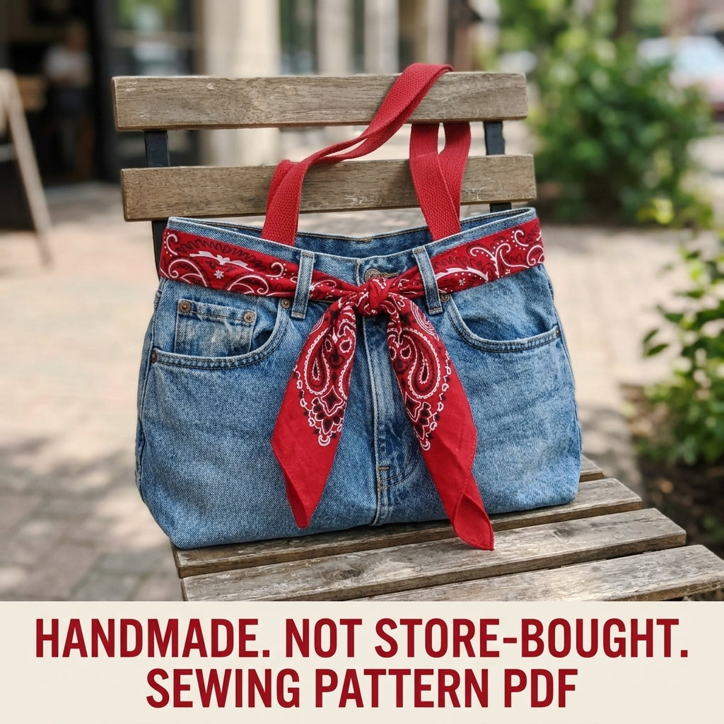 Bandana Bow Jeans Bag Sewing Pattern PDF – Upcycled Denim Shoulder Bag