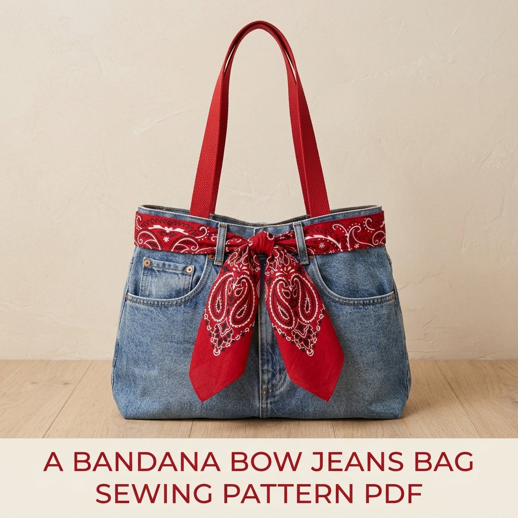 Bandana Bow Jeans Bag Sewing Pattern PDF – Upcycled Denim Shoulder Bag
