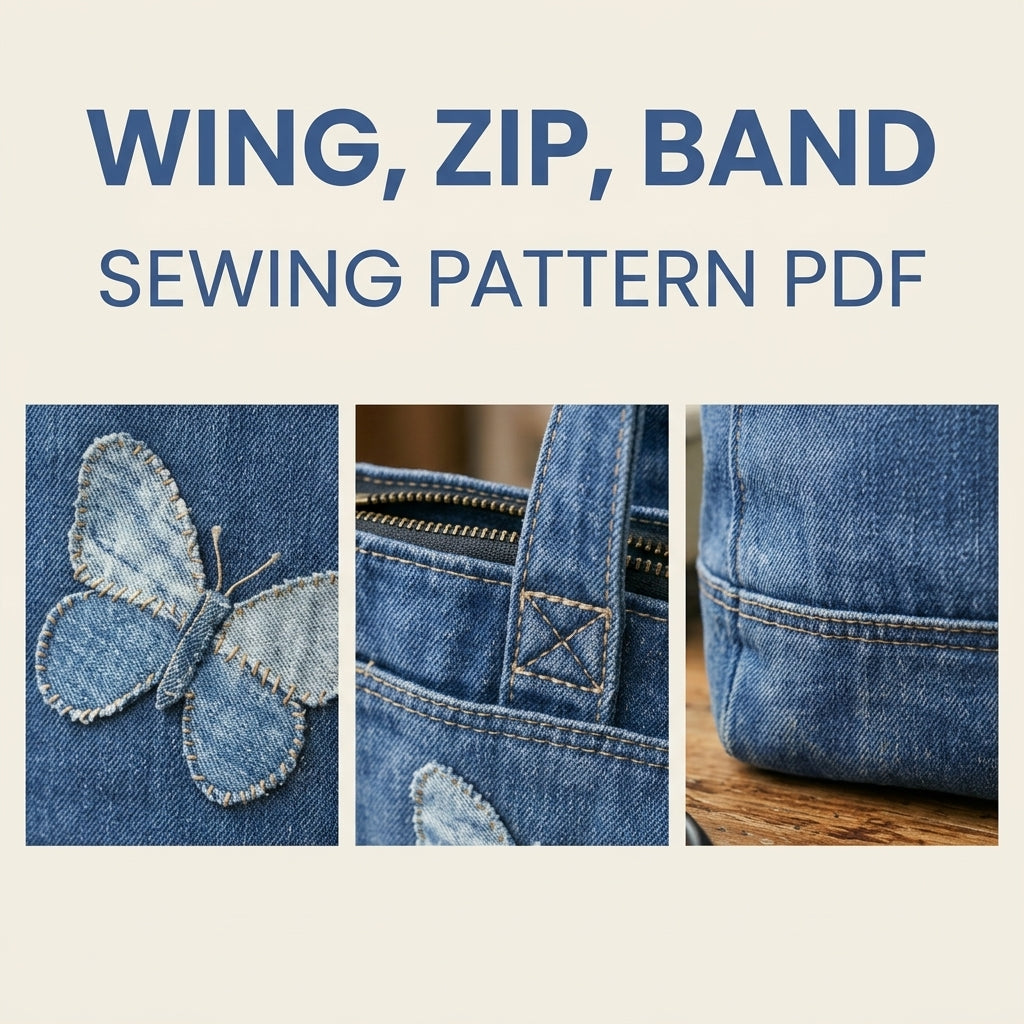 Denim Butterfly Zip Tote Sewing Pattern PDF – Upcycled Jeans Bag with Butterfly Appliqué