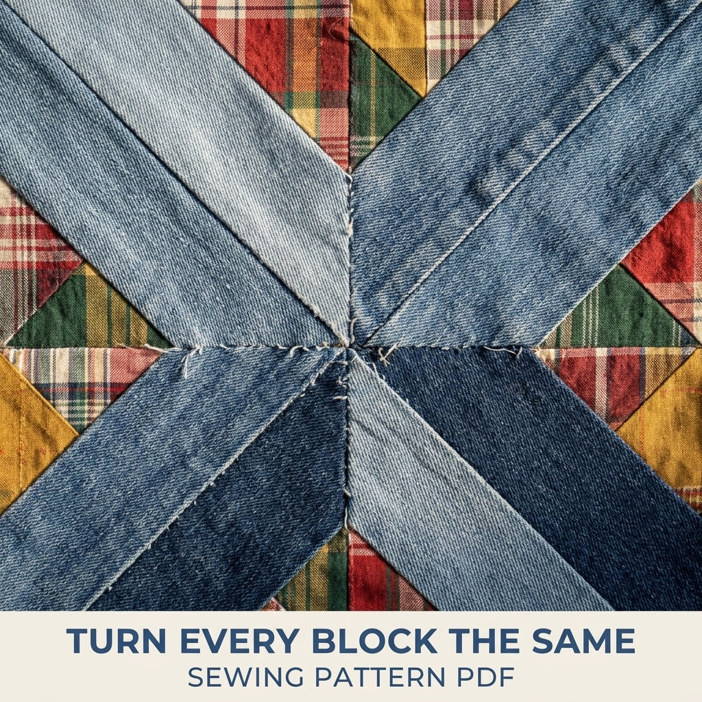 Denim and Plaid Diagonal Quilt Sewing Pattern PDF – Upcycled Jeans and Shirts Quilt