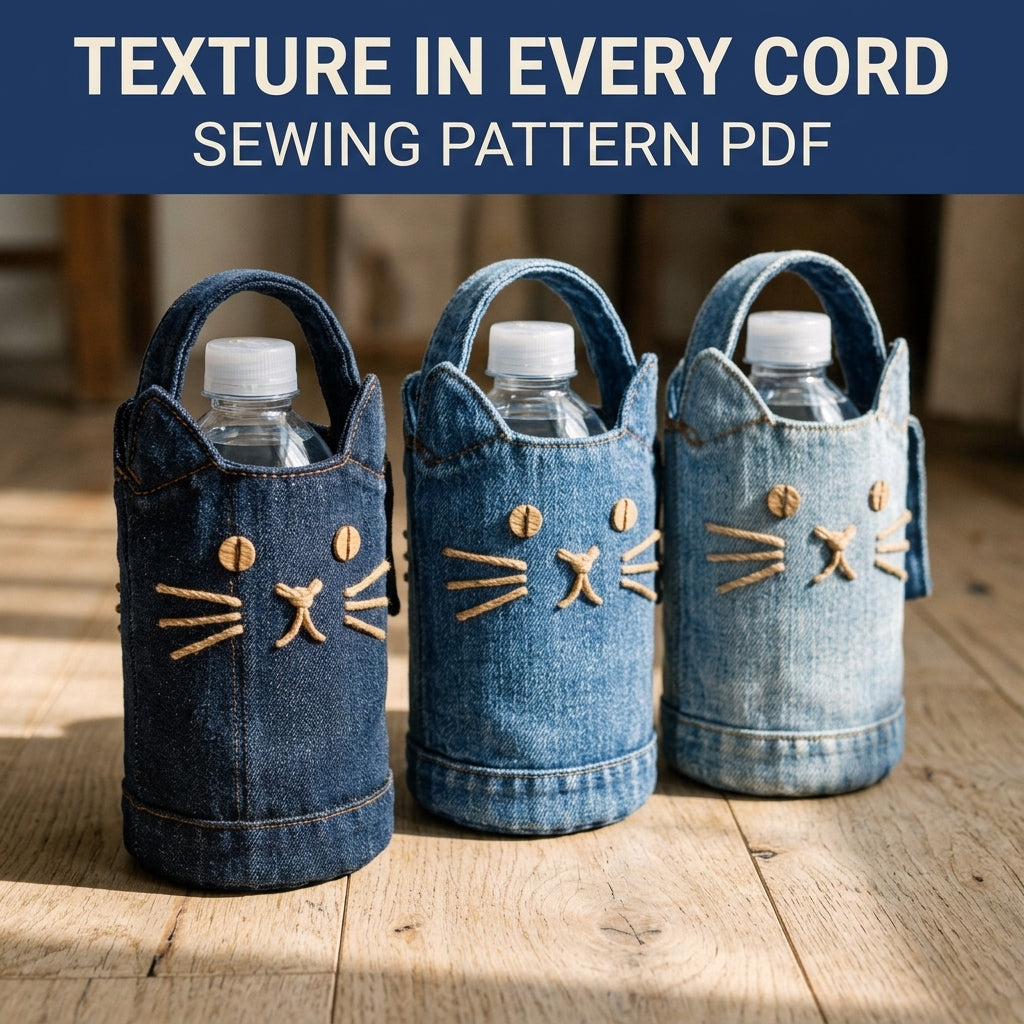 Denim Cat Bottle Bag Sewing Pattern PDF – Upcycled Jeans Water Bottle Holder