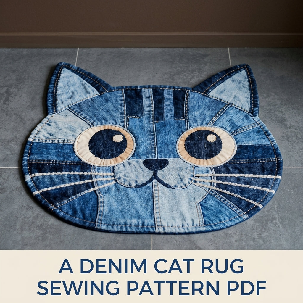 Denim Cat Face Rug Sewing Pattern PDF – Upcycled Jeans Cat Mat