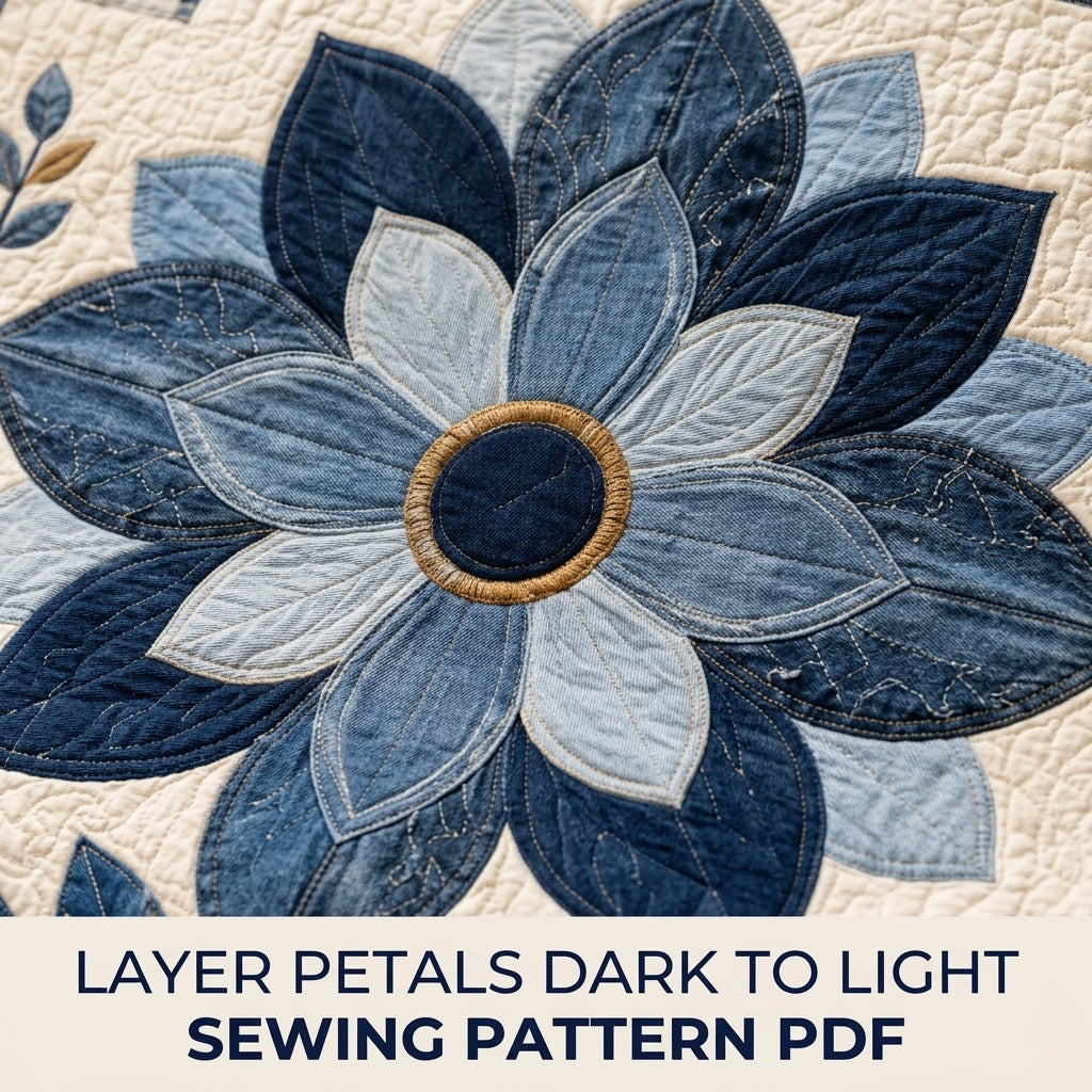 Denim Flower Medallion Quilt Sewing Pattern PDF – Upcycled Jeans Appliqué Quilt