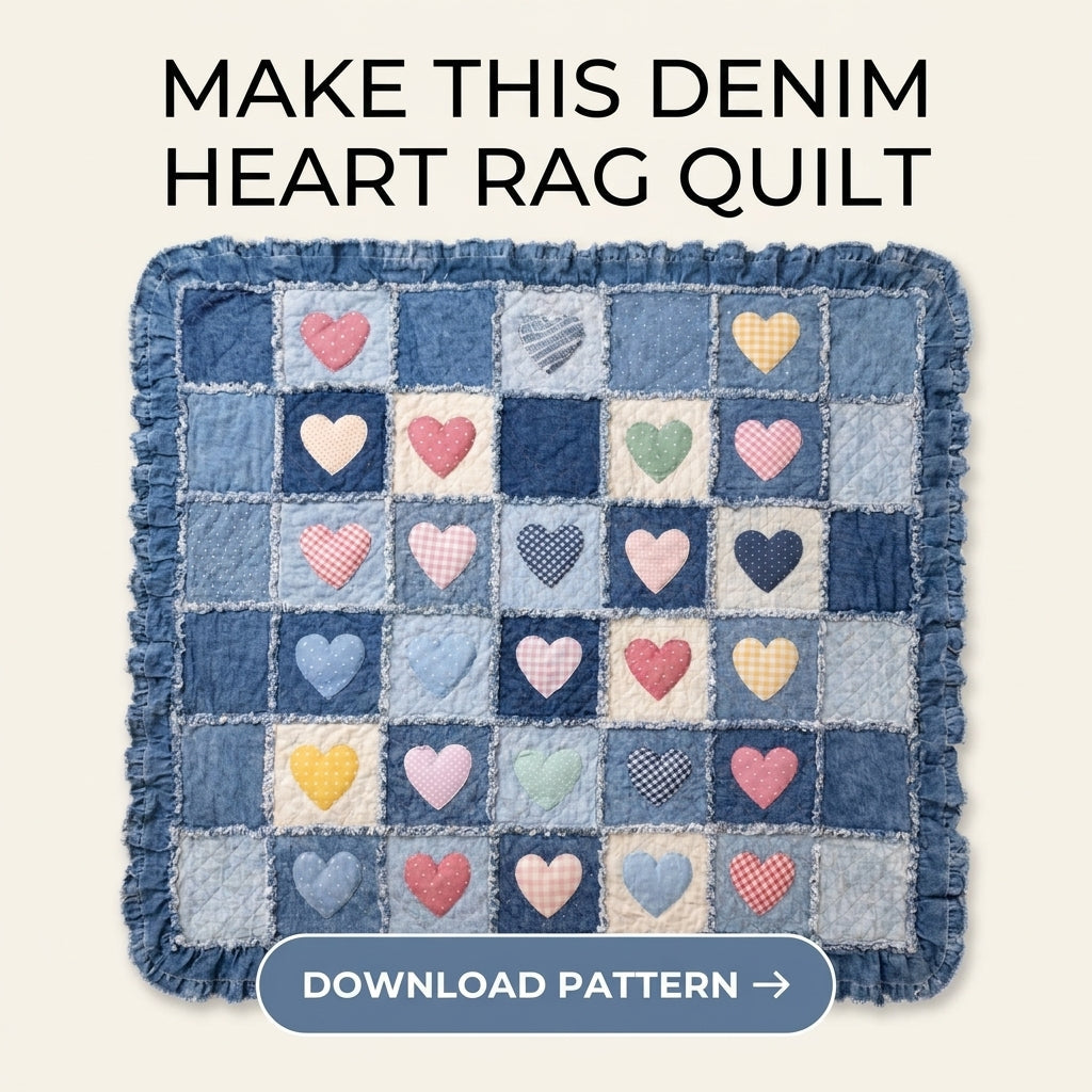 Denim Heart Rag Quilt Pattern โ Upcycled Jeans Patchwork Quilt