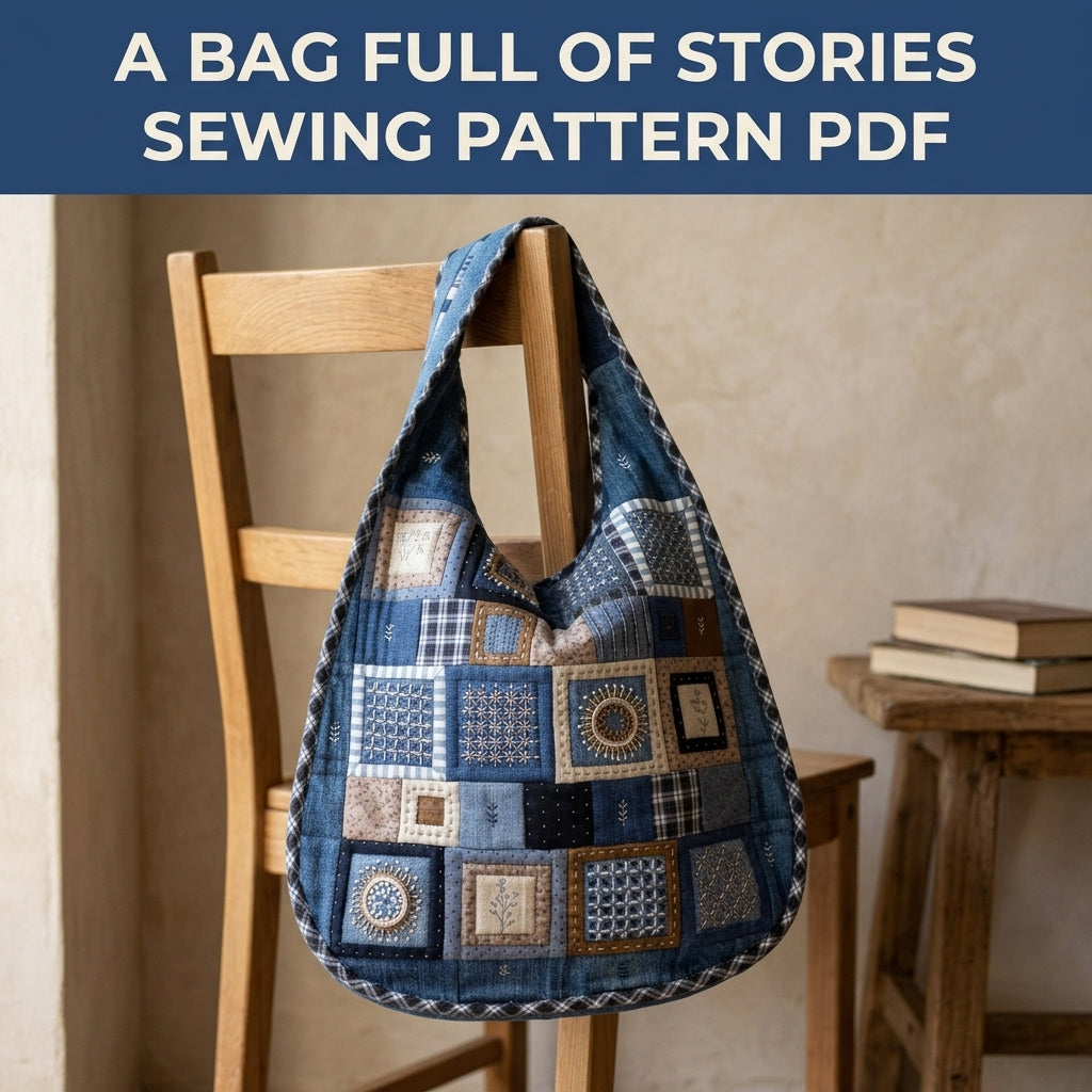Embroidered Denim Hobo Bag Sewing Pattern PDF – Patchwork Bag with Hand Embroidery