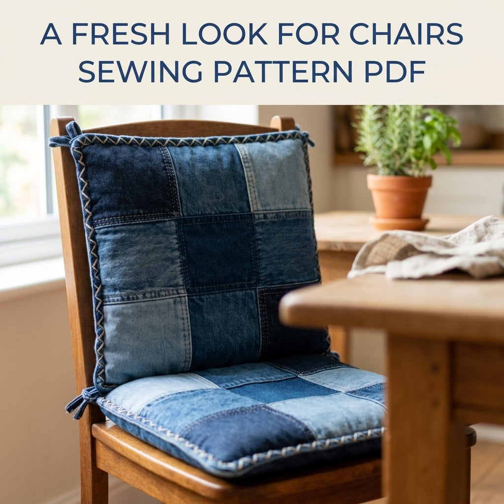Denim Patchwork Chair Cushion Set Sewing Pattern PDF – Upcycled Jeans Seat Pads