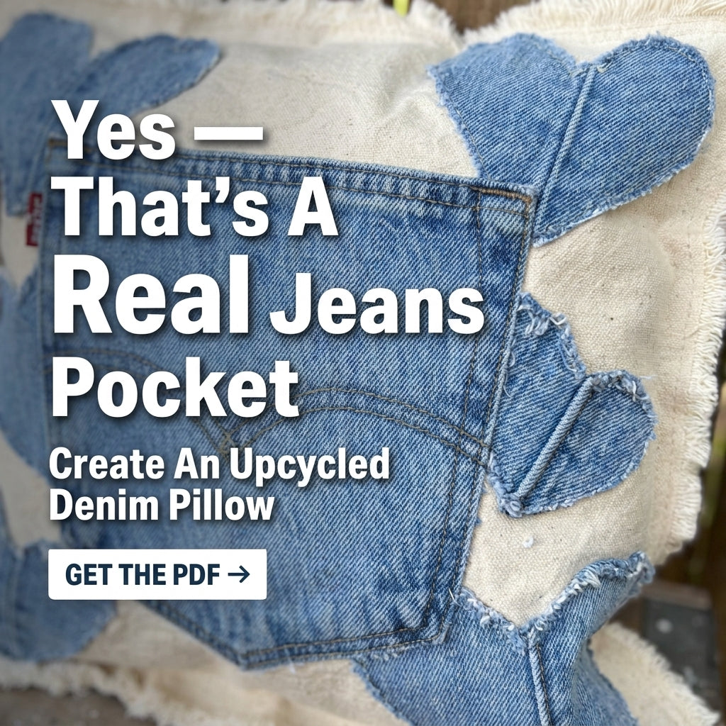 Upcycled Denim Heart Pillow Pattern | Jeans Pocket & Appliqué Hearts on Raw Canvas | Beginner Sewing Project | PDF Instant Download