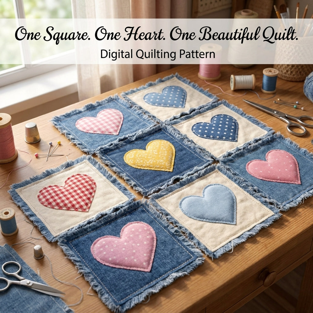 Denim Heart Rag Quilt Pattern โ Upcycled Jeans Patchwork Quilt