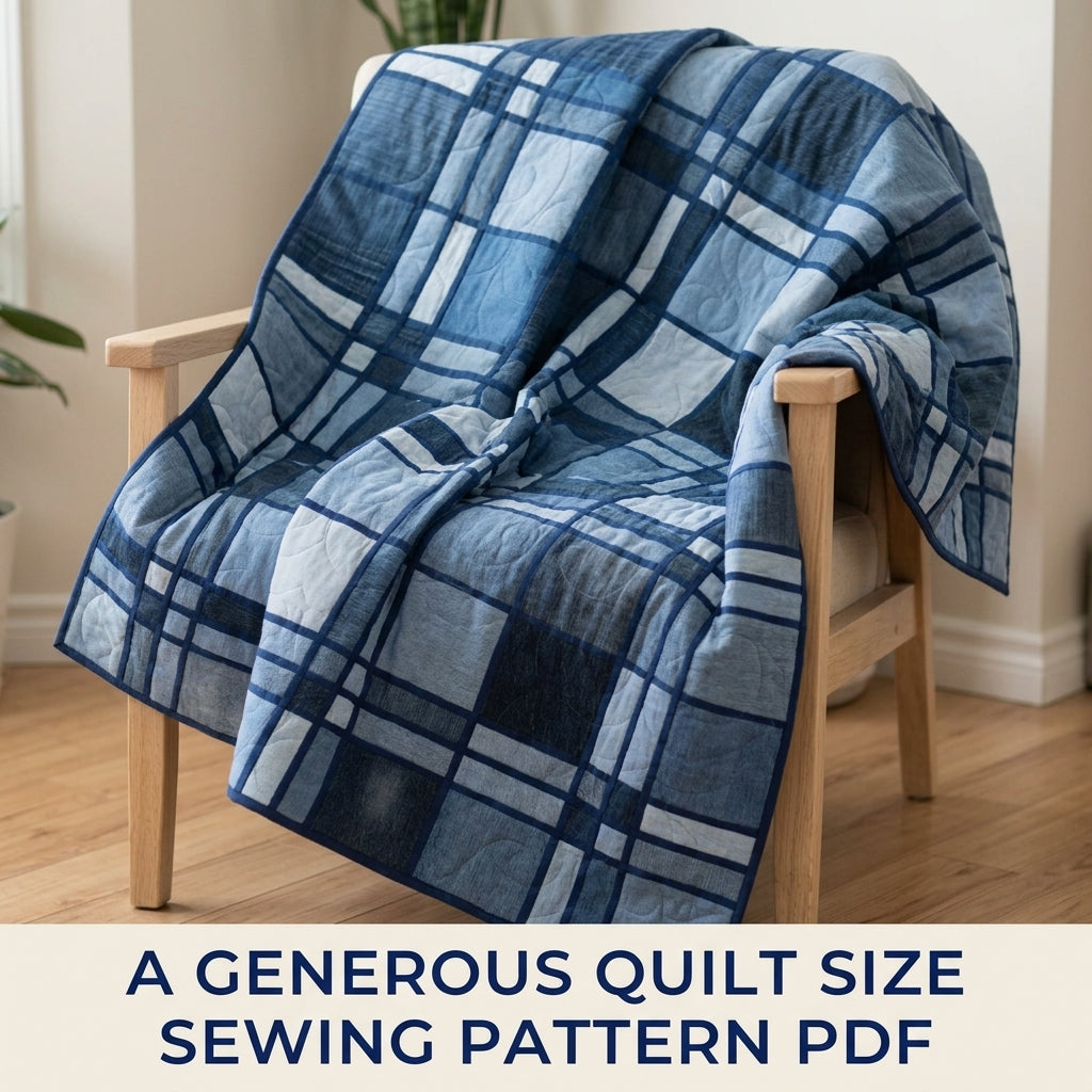 Denim Plaid Quilt Sewing Pattern PDF – Upcycled Jeans Tartan Quilt