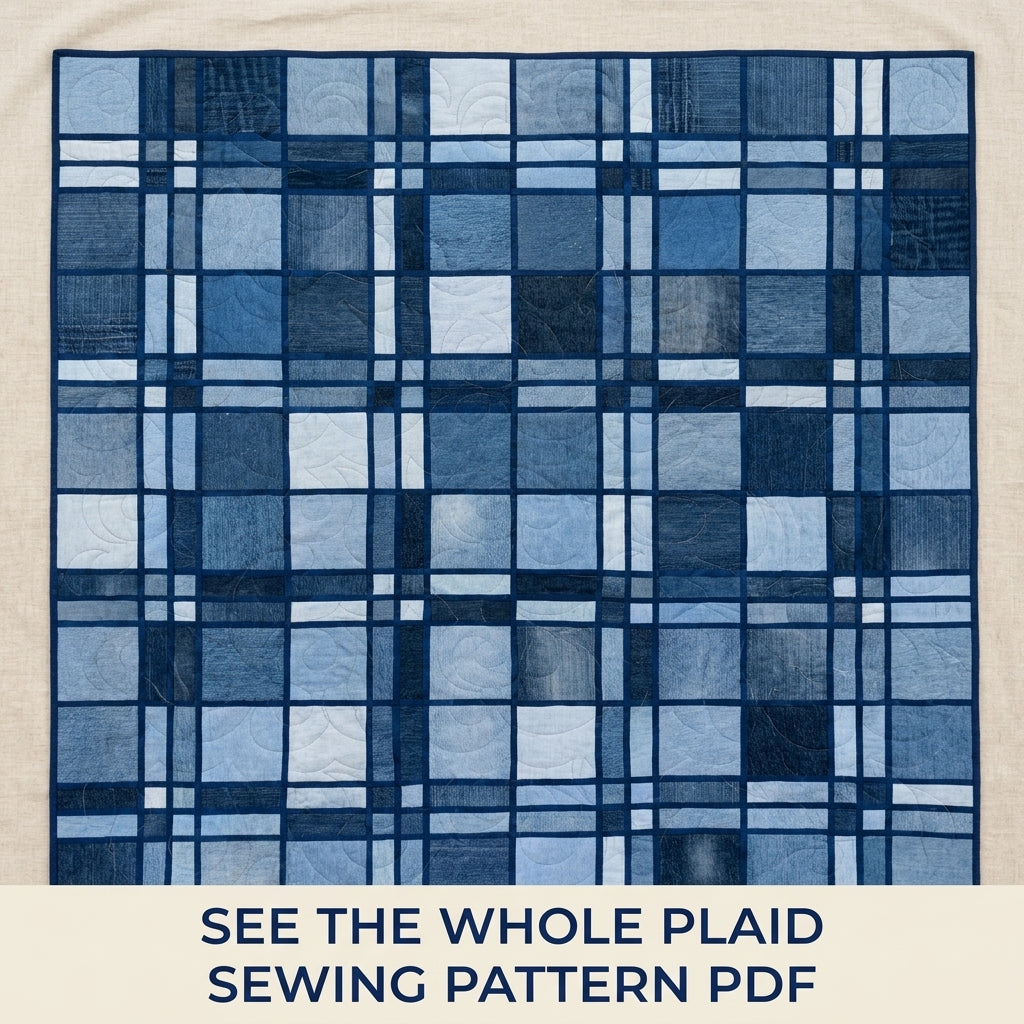 Denim Plaid Quilt Sewing Pattern PDF – Upcycled Jeans Tartan Quilt